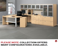 Picture of Contemporary U Shape D Top Office Desk Workstation with Glass Door Overhead, Bookcase Lateral File Storage