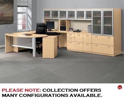 Picture of Contemporary U Shape D Top Office Desk Workstation with Glass Door Overhead, Bookcase Lateral File Storage