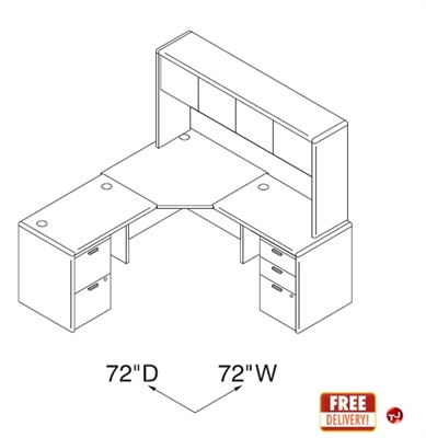 Picture of 72" L Shape Office Desk Workstation with Closed Overhead Storage