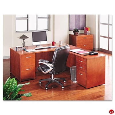 Picture of 72" L Shape Veneer Office Desk Workstation with 2 Drawer Lateral File