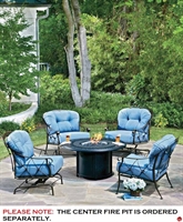 Picture of GRID Outdoor Wrought Iron Movement and Fixed Dining Chairs with Padded Cushion.  Set of 4