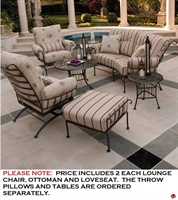 Picture of GRID Outdoor Wrought Iron Lounge Chairs, 2 Seat Loveseat with Ottoman, Padded Cushions