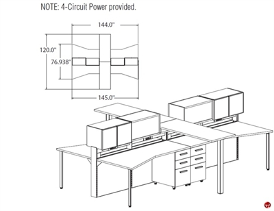 Picture of STROY Contemporary 4 Person Bench Seating Office Desk Workstation with Power Circuit