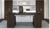 Picture of STROY Contemporary Executive Office Desk with Glass Door Storage Credenza