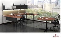 Picture of PEBLO U Shape Office Desk Workstation with Overehead Storage and 48" Round Conference Table