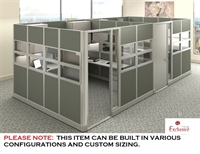 Picture of PEBLO Cluser of 2 Peron Private Offfice Cubicle Desk Workstation with Storage and Doors