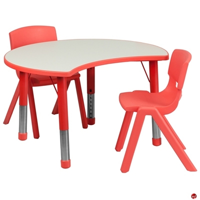 Picture of Brato Height Adjustable Half Moon Activity Table with 2 Kids Plastic Stack Chairs