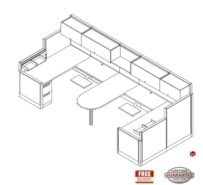 Picture of PEBLO 2 Person U Shape Office Desk Cubicle Workstation with Overheads