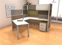 Picture of PEBLO 6' x 7' L Shape Cubicle Desk Workstation with Overhead Storage