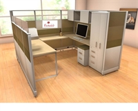 Picture of PEBLO 8' x 8' U Shape Cubicle Desk Workstation with Wardrobe and Storage
