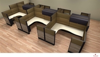 Picture of PEBLO Cluster of 6 Person L Shape Cubicle Desk Workstation with Overhead Storage