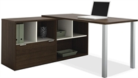 Picture of Contemporary L Shape Office Desk Workstation with Open Storage Credenza