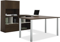 Picture of Contemporary U Shape Office Desk Workstation with Overhead Storage