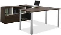 Picture of Contemporary U Shape Office Desk Workstation with Storage Credenza
