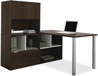 Picture of Contemporary L Shape Office Desk Workstation with Open Storage Credenza