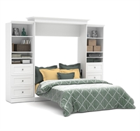Picture of Versatile Contemporary White Queen Wall Bed with Storage Bookcases