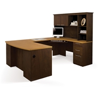 Picture of Bowfront U Shape Office Desk Workstation with Overhead Storage Hutch