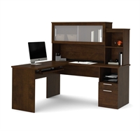 Picture of Contemporary L Shape Office Desk Workstation with Overhead Storage