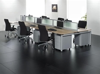 Picture of Cluster of 6 Person Bench Seating Teaming Workstation with Filing Cabinets and Power Management