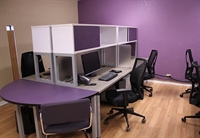 Picture of Cluster of 4 Person Bench Seating Telemarketing Training Workstation with Storage and Power Management