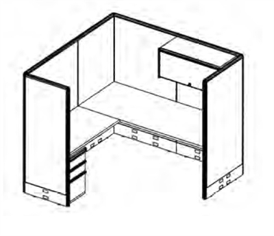 Picture of 72" x 72" L Shape Office Cubicle Desk Workstation with Filing and Overhead Storage