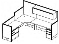Picture of L Shape Corner Curve Cubicle Desk Workstaton with Multi Fiilng with Overhead Storage