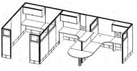 Picture of Cluster of 3 Person L Shape Office Cubicle Workstation with Filing and Storage