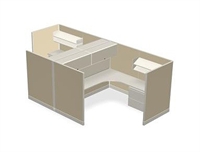 Picture of Cluster of 2 Person L Shape Curve Cubicle Desk Workstation with Overhead and Lateral File