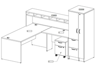 Picture of PEBLO L Shape Office Desk Workstation with Hutch Organizer and Wardrobe Storage