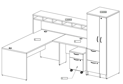 Picture of PEBLO L Shape Office Desk Workstation with Hutch Organizer and Wardrobe Storage