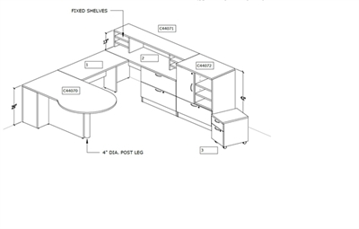 Picture of PEBLO U Shape P Top Office Desk Workstation with Lateral Fiing, Organizer Hutch and Multi Storage Cabinet