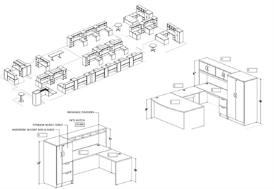 Picture of PEBLO Office Space Splanning, 27 Office Desk Workstations with Overhead and Wardrobe Filing