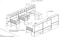 Picture of PEBLO Office Space Planning, 6 Person L Shape Office Desk Workstation with Filing and Overheads