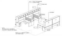 Picture of PEBLO Office Space Planning, 5 Person L Shape Office Desk Workstation with Filing and Overhead Storage