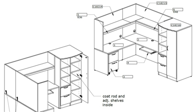 Picture of PEBLO L Shape Privacy Office Desk Workstation with Overhead and Wardrobe Storage