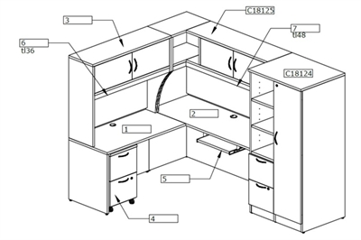 Picture of PEBLO L Shape Office Desk Cubicle Desk Workstation with Overhead, Storage and Wardrobe