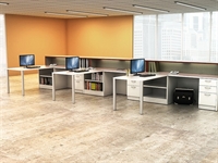 Picture of PEBLO 6 Person L Shape Office Desk Workstation with Hutch Riser
