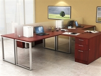 Picture of PEBLO 4 Person L Shape Shared Office Desk Workstation with Filing and Privacy Desk Divider