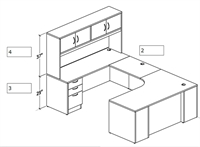 Picture of PEBLO Custom Size U Shape Office Desk Workstation with Closed Overhead Storage and Filing Pedestal