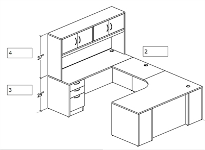 Picture of PEBLO Custom Size U Shape Office Desk Workstation with Closed Overhead Storage and Filing Pedestal