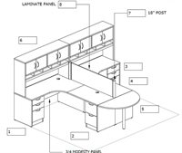 Picture of PEBLO Custom Size 2 Person L Shape Office Desk Workstation with Overhead Storage