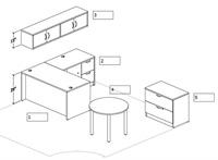 Picture of PEBLO Space Planning L Shape Office Desk Workstation with Wall Storage and Round Meeting Table