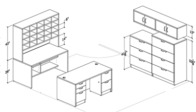 Picture of PEBLO Space Planning, Custom Double Pedestal Desk, Mail Sorter Station with Lateral Files Center