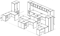 Picture of PEBLO Space Planning, 6 Person L Shape Office Desk Workstation with Overhead and Single Door Storage