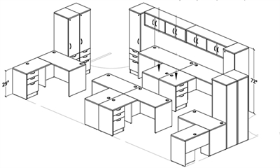 Picture of PEBLO Space Planning, 6 Person L Shape Office Desk Workstation with Overhead and Single Door Storage