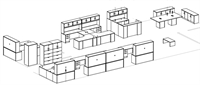 Picture of PEBLO Space Planning, 8 Person U Shape Office Desk Workstation with U Shape Reception and Power Conference Center