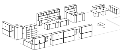 Picture of PEBLO Space Planning, 8 Person U Shape Office Desk Workstation with U Shape Reception and Power Conference Center