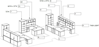 Picture of PEBLO Space Planning, 5 Person U Shape Office Desk Workstation with Overhead and Lateral Files Storage