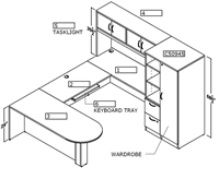 Picture of PEBLO Custom Size U Shape Office Desk Workstation with Wardrobe