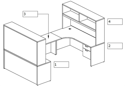 Picture of PEBLO Custom Size 2 Person Shared L Desk Office Desk Workstation